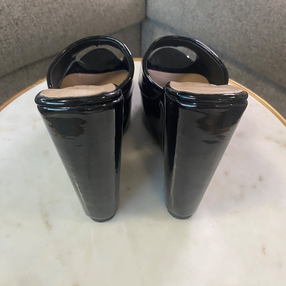 YDN Black High Heel Peep Toe Platform Wedge Mules - Picture 4 of 6